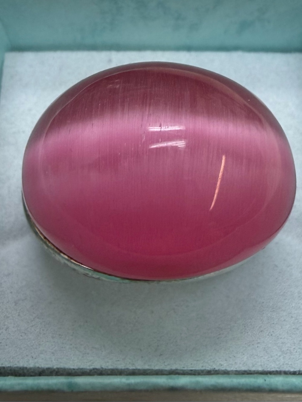 Modernist Chunky Pink Cat's Eye Sterling Silver Dome Ring - Size 7.25 (18.5g)